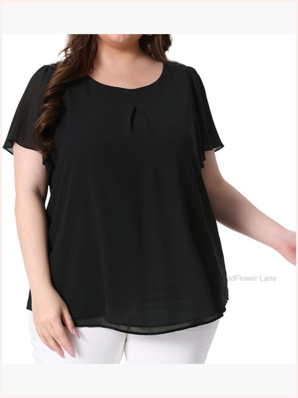 Plus Size Chiffon Blouse Ruffle Short Sleeve Double-Layered Work Tops
